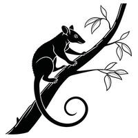 Opossum Climbing Tree Black And White vector