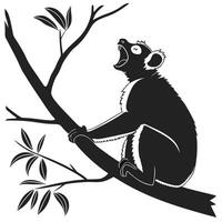 Koala Yawning On Tree Branch Silhouette vector