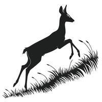 Silhouette Of Deer Leaping Over Grass vector