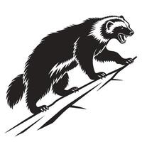 Wolverine Climbing Branch Black And White vector