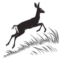 Silhouette Of Deer Jumping In Grass vector