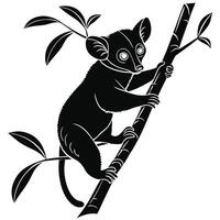 Tarsier Climbing Bamboo Branch Silhouette Design vector