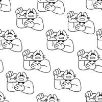 seamless pattern with mail cat character in doodle style vector