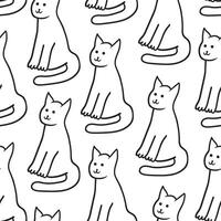 seamless pattern with simple cat character in doodle style vector