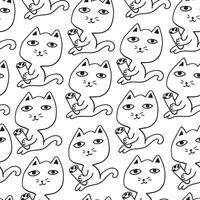seamless pattern with cat and kebab in doodle style vector
