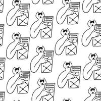 seamless pattern with office cat character show document in doodle style vector