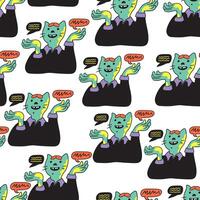 seamless pattern with cat character with clouds vector