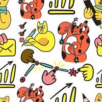 seamless pattern with cats characters and infographics vector
