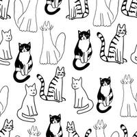 seamless pattern with funny cats in doodle style vector