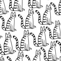 seamless pattern with striped cat in doodle style vector
