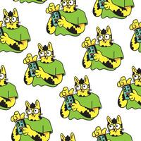 seamless pattern with cat character with smartphone vector