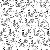 seamless pattern with office cat character writing check in doodle style vector