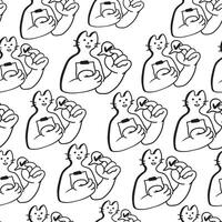 seamless pattern with office cat character with check in doodle style vector
