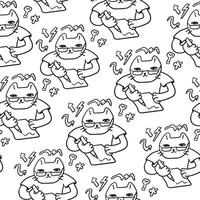 seamless pattern with writing cat character in doodle style vector