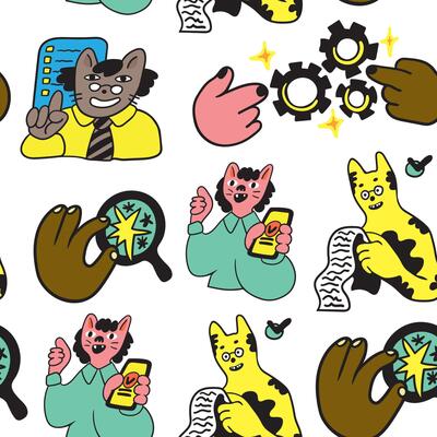 seamless pattern with cats characters and icons