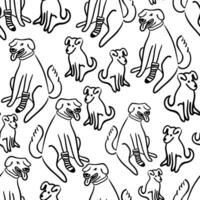 seamless pattern with funny dog and puppy in doodle style vector