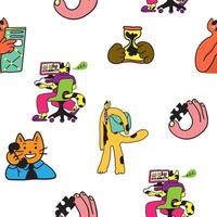 seamless pattern with cute cats characters vector