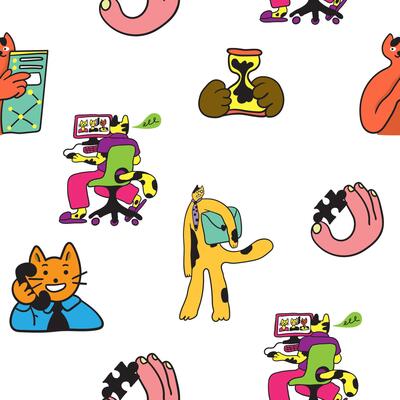 seamless pattern with cute cats characters