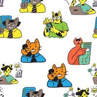 seamless pattern with cats characters vector
