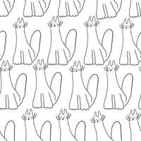 seamless pattern with fluffy cat in doodle style vector
