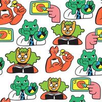 seamless pattern with cats characters in office vector