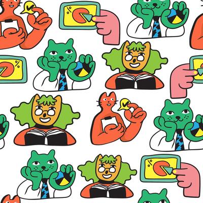 seamless pattern with cats characters in office