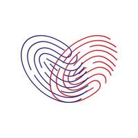 Fingerprint heart. Blue and red colors. Simple shape. Isolated on white background. vector