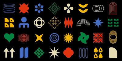 Brutalist geometric shapes, funky y2k retro design elements. Trendy groovy figures set. Bauhaus contemporary geometry set for cover, poster, presentation, modern designs. vector