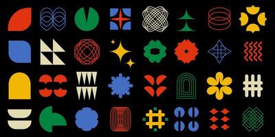 Trendy groovy figures set. Brutalist geometric shapes collection. Funky y2k retro design elements. Bauhaus contemporary geometry set for cover, poster, presentation, modern designs. vector