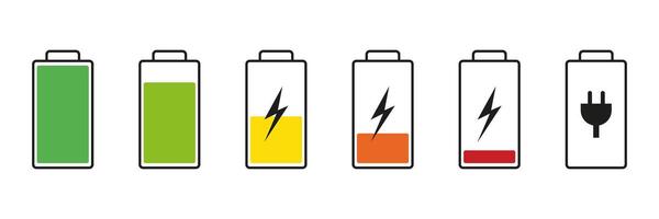 Battery Charge Level Indicators Icon Set. Energy Status Symbol Collection. Isolated Illustration vector