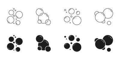 Bubble Cluster And Soap Foam Line And Solid Icon Set. Floating Air Bubbles And Water Droplets Symbol Collection. Isolated Illustration vector