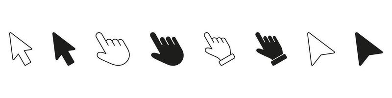 Mouse Cursor And Hand Pointer Line And Solid Icon Set. Interactive Click And Navigation Gesture Symbol Collection. Isolated Illustration. vector