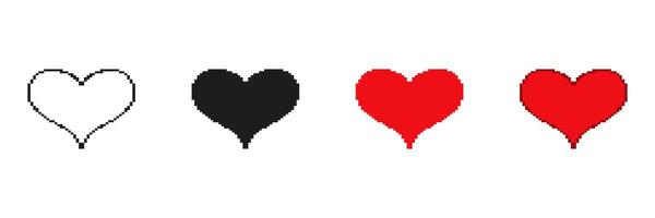 Heart Pixelated Icon Set. Pixel Art Symbol Collection Of Heart Designs In Different Styles. Isolated Illustration vector