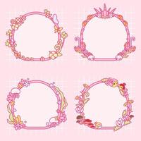 a set of pink color theme notepad frame design vector