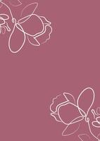 pink greeting card or invitation template with flowers, namely with open magnolia buds in line art style vector