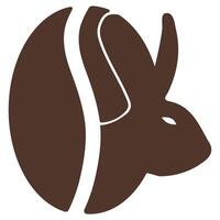 stylized simple coffee bean logo with an animal head, namely a rabbit silhouette vector