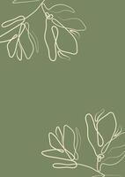 green template for greeting cards or invitations with flower buds, namely magnolia flowers in line art style vector