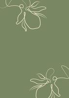 green greeting card or invitation template with flowers, namely with a branch with magnolia blossom in line art style vector