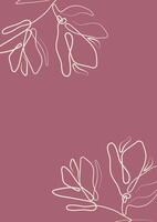 pink template for greeting cards or invitations with flower buds, namely magnolia flowers in line art style vector