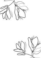 black and white template for greeting cards or invitations with flower buds, namely magnolia flowers in line art style vector