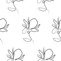 black and white pattern with flowers, namely with a branch with magnolia blossom in line art style vector