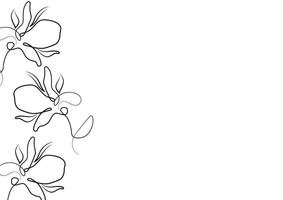 black and white poster with flowers, namely with a branch with magnolia blossom in line art style vector