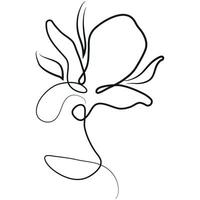 Simple icon of an open magnolia bud in line art style drawn with an original outline, for logos, tattoos or other designs vector