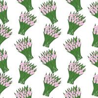 Seamless pattern with hand drawn pink tulips armful. Spring, 8 march background vector