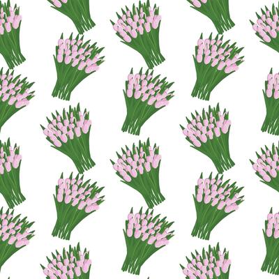 Seamless pattern with hand drawn pink tulips armful. Spring, 8 march background