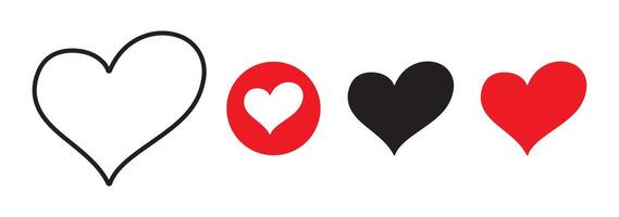Set of red and black hearts. Set of heartbeat icon on white background vector