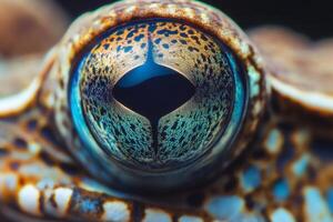 A close up of a frog's eye photo