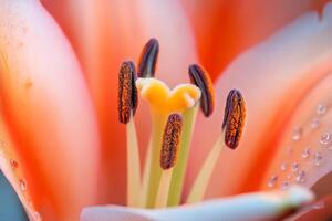 A close up of an orange flower with water droplets photo