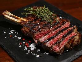 Grilled Tomahawk Steak with Herbs on Slate photo