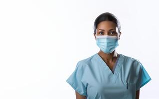 Beautiful Nurse Wearing a Facemask on a white background photo